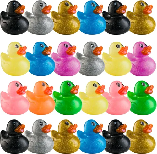 Bedwina Patos de goma con purpurina a granel, patos Jeep para regalos de patitos y cruceros, juguetes de baño para niños, mini patitos de goma