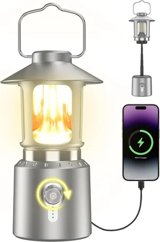 Linterna LED retro clásica para campamento, linterna vintage recargable sin atenuación continua, 3 modos de luz (2000 K-6500 K), banco de energía de