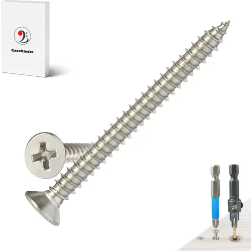 Miniatura 18 de Tornillos para madera, 60 tornillos Phillips de cabeza plana, tornillos de acero inoxidable 304 con kit de avellanado de madera ajustable