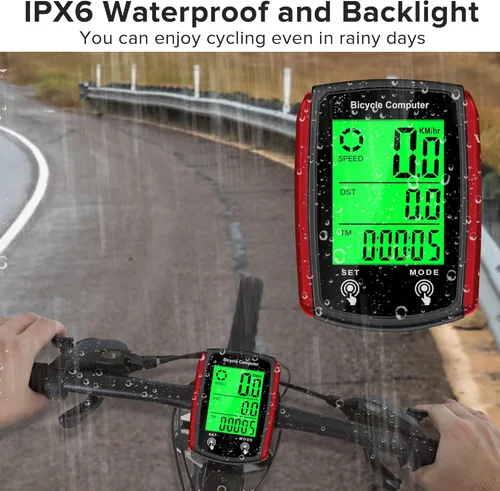 Miniatura 4 de Computadora de bicicleta y odómetro de bicicleta con cable MPH KM/H Velocímetro de bicicleta con despertador automático de velocidad de ciclismo Rojo