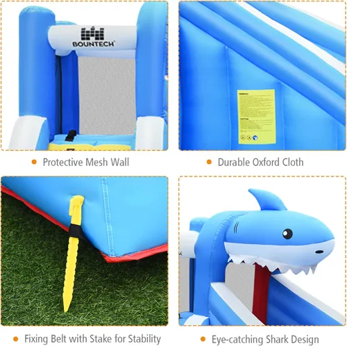 Miniatura 7 de BOUNTECH - Tobogán acuático inflable, parque de toboganes acuáticos con temática de tiburón para niños y adultos, diversión al aire libre