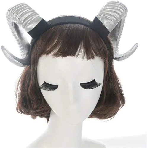 Miniatura 6 de NUOBESTY Diadema de cuerno de oveja, diadema de cuernos de demonio del diablo para disfraz de Halloween, cosplay, accesorios de fotos (plateado)