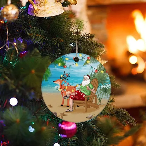 Miniatura 3 de Adornos para árbol de Navidad, Papá Noel en la playa, adorno de Navidad, adorno de recuerdo para decoración del hogar, colgantes colgantes colgantes