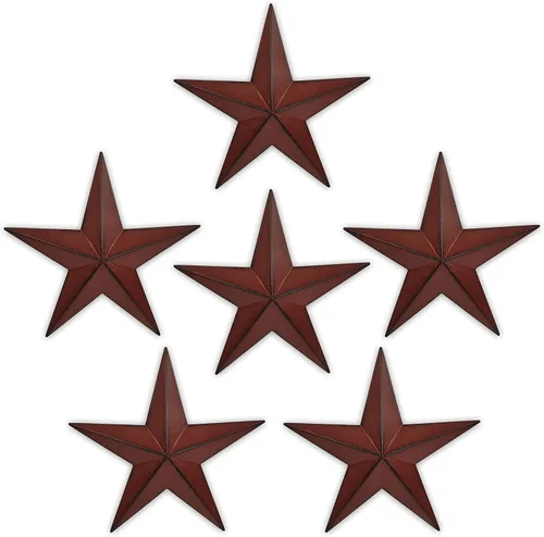 Miniatura 10 de COOZZYHOUR 30 cm 3 piezas de decoración de pared con estrella de granero roja y negra, estrellas metálicas americanas para exterior
