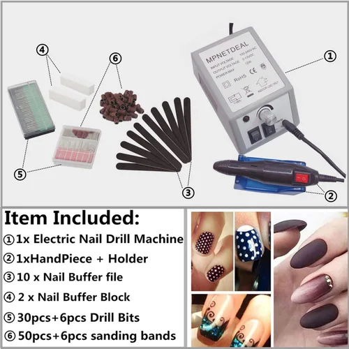 Miniatura 7 de Mpnetdeal - Taladro de uñas eléctrico, juego de máquina de taladro y lima para uñas acrílicas