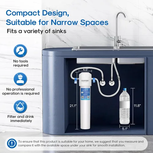 Miniatura 3 de ICEPURE WFS5300A-20 5 años o 40K galones Sistema de filtración de agua bajo fregadero, de ultra alta capacidad, certificado NSF/ANSI CAN372 y 42