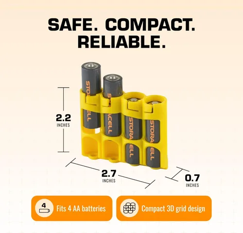 Miniatura 7 de Storacell - Organizador de almacenamiento de baterías AA (paquete de 2), amarillo, capacidad para 4 baterías (no incluidas)
