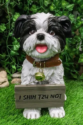 Miniatura 3 de Ebros Adorable juguete realista de Shih Tzu, juguete de raza de perro con cuello de cascabel, letrero de bienvenida de 11.25 pulgadas de alto
