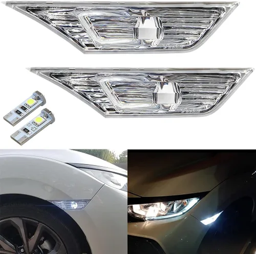 Miniatura 8 de Luces LED de posición laterales de 10ª generación para Honda Civic Sedan Coupe Hatchback Switchback de 2016-2021 Ámbar/Blanco Señal de giro