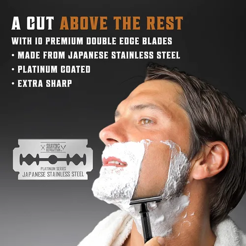 Miniatura 4 de SHAVING REVOLUTION Maquinilla de afeitar de seguridad de doble filo de mango largo – Mariposa abierta navaja 10 cuchillas japonesas de doble filo