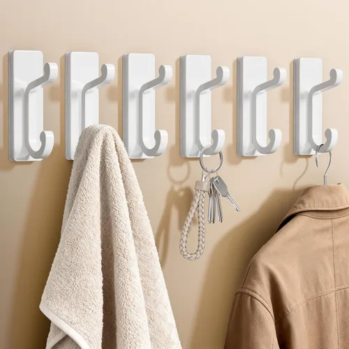 Miniatura 11 de Paquete de 6 ganchos negros autoadhesivos para pared, ganchos adhesivos para ropa, toallas, batas, llaves, bolso, mochila, ganchos resistentes