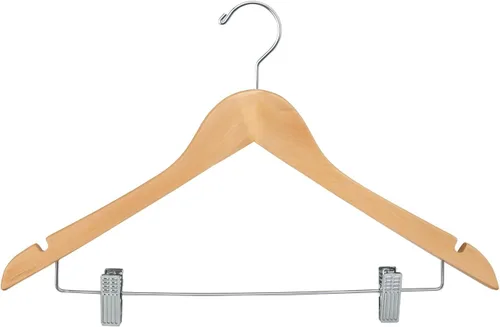 Miniatura 7 de Econoco Perchas planas de madera con gancho cromado, acabado natural duradero de lujo, perchas para blusas y vestidos, sin barra, paquete de 100