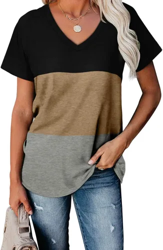 Miniatura 2 de WEESO - Camisetas de verano para mujer con cuello en V en bloques