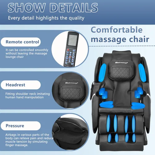Miniatura 7 de BestMassage Silla de masaje de gravedad cero, cuerpo completo, silla eléctrica de masaje Shiatsu, reclinable con rodillos de pie, terapia de calor