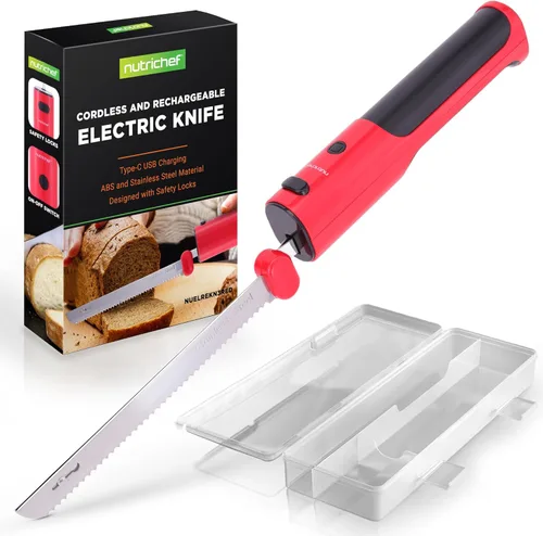 Miniatura 8 de NutriChef Cuchillo eléctrico inalámbrico Botón de seguridad fácil de usar con función constante de ENCENDIDO/APAGADO Para cortar pavo, carnes