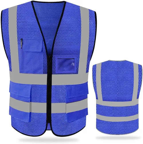 FEimaX Chaleco de seguridad de alta visibilidad, chaleco de trabajo reflectante de malla para hombres y mujeres con bolsillos y cremallera, cumple
