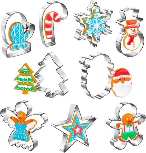 Juego de 9 piezas de cortadores de galletas de Navidad, cortadores de galletas Wmtidene con formas para vacaciones de invierno, de metal incluye