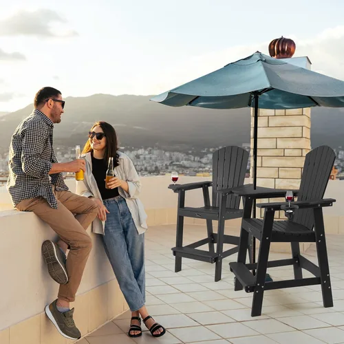 Miniatura 2 de FUNBERRY Juego de 2 sillas altas Adirondack con mesa de conexión extraíble, silla de balcón alta para todo tipo de clima con portavasos