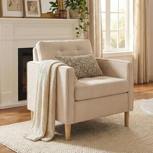 STHOUYN Silla decorativa para sala de estar con patas de madera maciza, silla de lectura moderna de mediados de siglo para dormitorio, sillón cómodo
