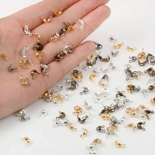 Miniatura 7 de 1400 puntas de cuentas para nudos, cubiertas de nudo, puntas de cuentas plegables, 7 colores, cubiertas abiertas de metal para manualidades