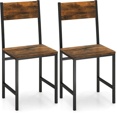 Giantex Juego de 2 sillas de comedor, sillas de cocina industriales con patas de metal, respaldo inclinado, veta de madera rústica, sillas laterales