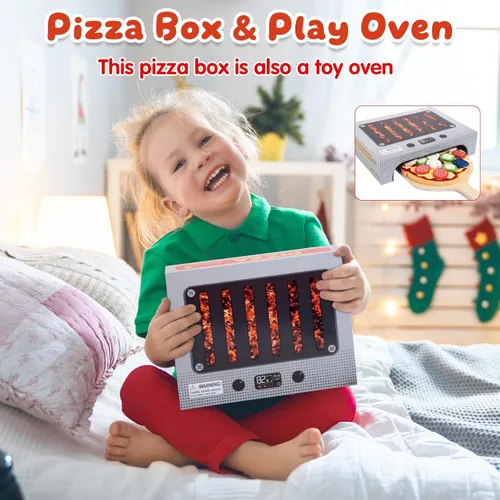Miniatura 6 de WOODMAM Montessori - Juego de juguetes de pizza, comida realista con caja de horno, juguetes educativos de aprendizaje para niños en edad preescolar