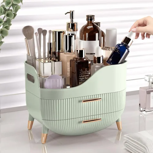 Miniatura 4 de Pajiriona Organizador de maquillaje con cajones, organizador de cuidado de la piel para tocador, caja de almacenamiento con asa, vitrina grande