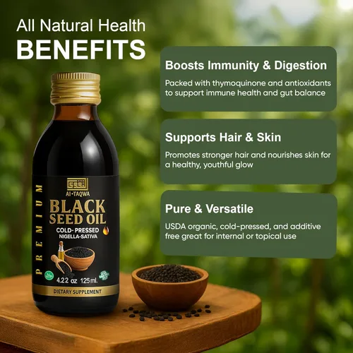 Miniatura 4 de AL-TAQWA Aceite de semilla negra – Aceite de nigella sativa virgen extra (Kalonji) para el cabello, la piel y el bienestar – prensado en frío, sin