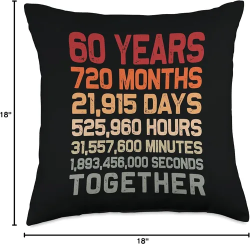 Miniatura 4 de Par 60th Anniversary Gifts Co. Retro 60 Years Together Cool 60th Couple - Cojín para el aniversario de boda, 17.7 x 17.7 in, multicolor