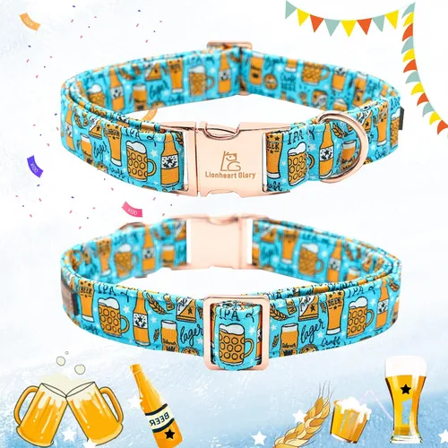 Miniatura 4 de Lionheart glory Collar de perro con lazo, collar de perro azul con lazo para fiesta, collar de perro niño o niña, suave, duradero, ajustable, Cerveza