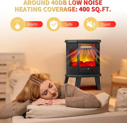 Miniatura 7 de Calentador de Chimenea Eléctrica de 22 pulgadas Chimenea Independiente Estufa Chimenea Infrarroja RealSmart con Efecto de Llama 3D, Control Remoto