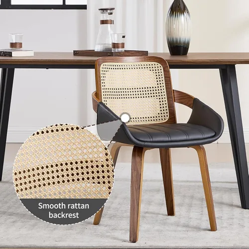 Miniatura 4 de VipDesk Juego de 2 sillas de comedor, sillas de comedor modernas de mediados de siglo con brazos y respaldo de ratán, sillas de cocina de madera