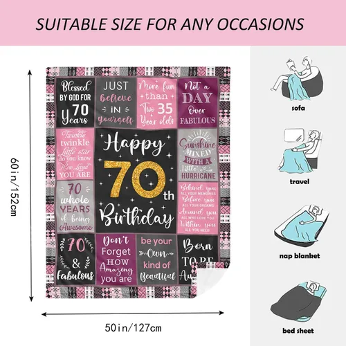 Miniatura 7 de Amonee-YL Regalos de 70 cumpleaños para mujeres, regalos para mujer de 70 años, mantas de regalo de cumpleaños de 70 50"X60", mejores regalos
