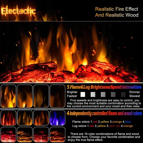 Miniatura 3 de Electactic Estufa eléctrica de chimenea de 24 pulgadas, estufa de chimenea infrarroja independiente, llama 3D controlable, 4 colores variables