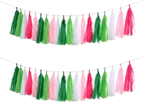 Mefuny Guirnalda de pañuelos hawaiana de 25 piezas, decoración temática tropical hawaiana de verano, pancarta verde rosa intenso, perfecta para baby