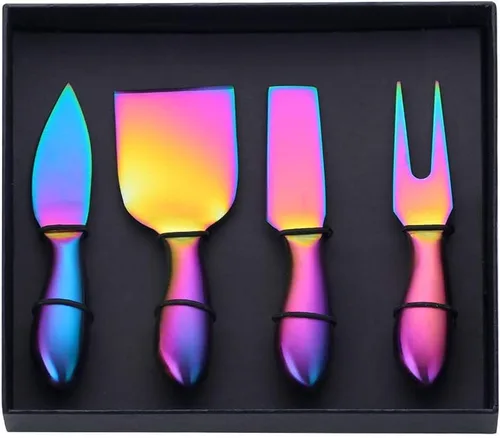 Buyer Star Rainbow - Juego de 4 cuchillos de queso de acero inoxidable, mini cuchillos para queso, accesorios para tablero de charcutería, cuchillo