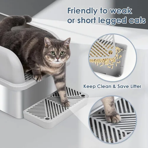 Miniatura 4 de Suzzipaws Caja de arena para gatos de acero inoxidable de 8 pulgadas de profundidad con tapa, caja de arena extra grande para gatos grandes, bandeja