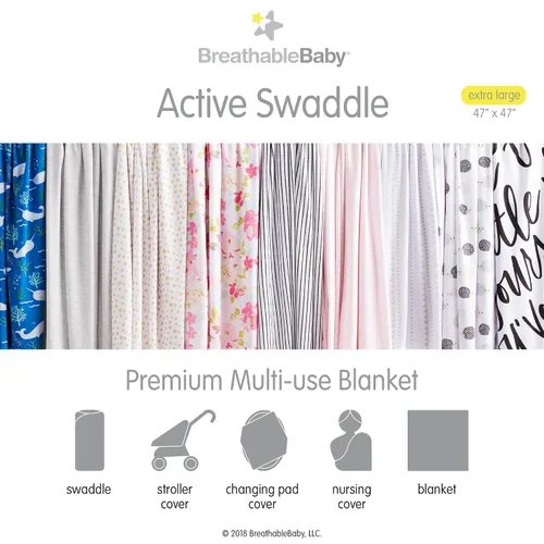Miniatura 7 de BreathableBaby Paquete de 2 mantas y envolturas activas, narval y puntos dorados, tela ligera de alta calidad, 47 x 47 pulgadas, manta multiusos