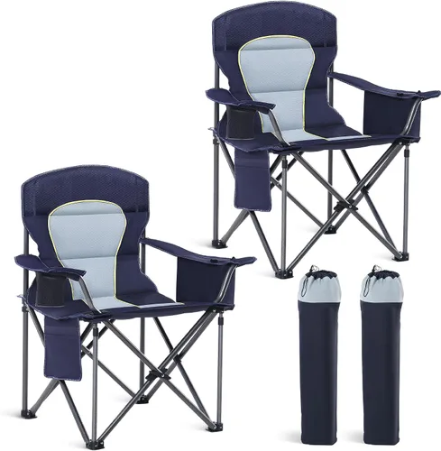 Miniatura 15 de HIGH POINT SPORTS Silla plegable de campamento de gran tamaño, sillas de césped portátiles resistentes, sillas plegables para exteriores