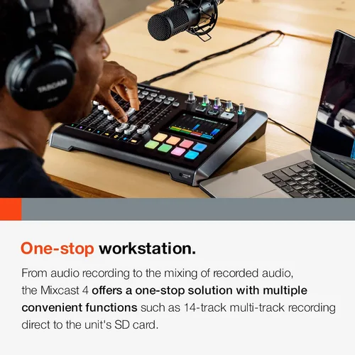 Miniatura 5 de TASCAM Mezclador de transmisión de podcasts Mixcast 4, grabadora e interfaz de audio USB: cuatro entradas de micrófono XLR/TRS, pantalla táctil
