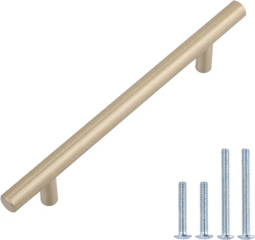 Miniatura 8 de Amazon Basics Manija Euro Bar para gabinete (1/2 pulgada de diámetro), 5.38 pulgadas de longitud (centro de agujero de 3 pulgadas), champán dorado