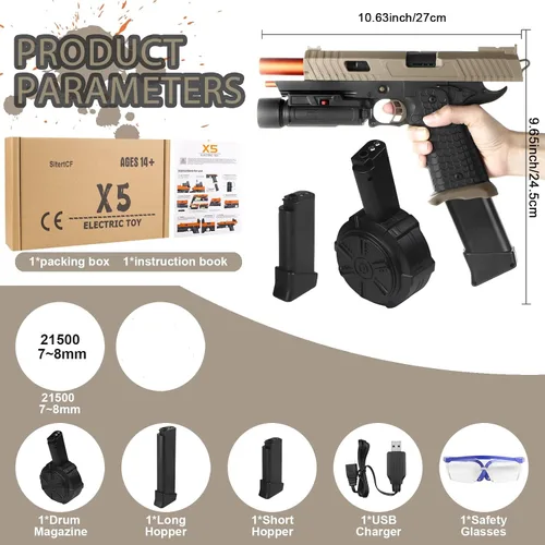 Miniatura 2 de Juguetes eléctricos de gel X5, Full Auto Splat-Blaster incluye tambor y gafas para juego de equipo al aire libre, versión mejorada X2 para mayores