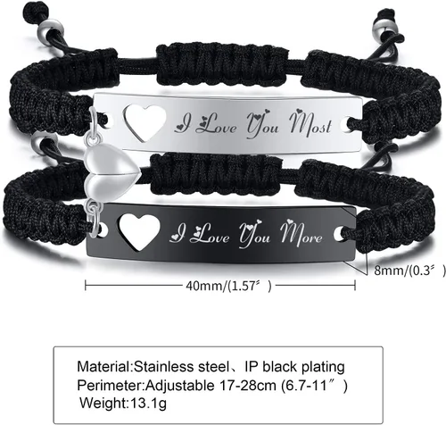 Miniatura 2 de MPRAINBOW Pulsera trenzada personalizada para parejas pulseras grabadas con palabras de promesa con nombre personalizado, pulseras de relación