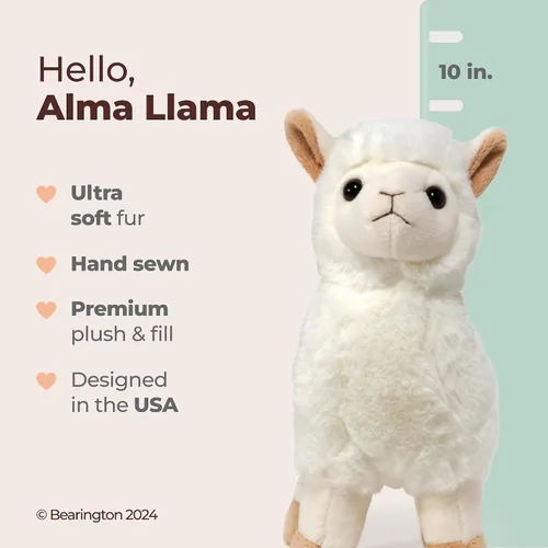 Miniatura 2 de Bearington - Animal de peluche de llama suave de 10 pulgadas, relleno de alpaca para niños, niños y niñas, Alma