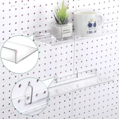 Miniatura 2 de Lounsweer Juego de 4 estantes de acrílico transparente con ganchos de metal, organizador de accesorios para exhibición de tableros de clavijas