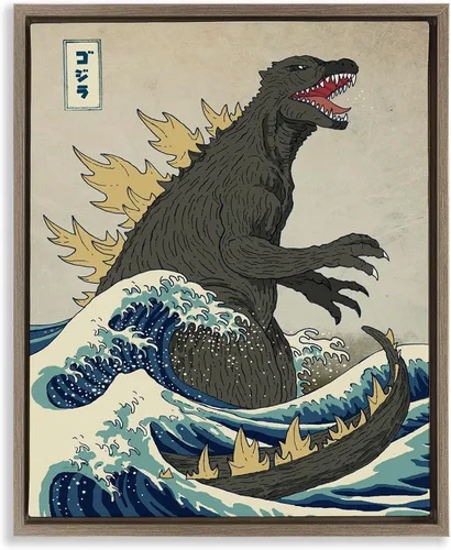 Miniatura 13 de Stupell Industries 'Nautical Godzilla Eastern Style Illustration', arte giclée enmarcado, negro, 11 x 14 pulgadas, fácil de colgar y resistente