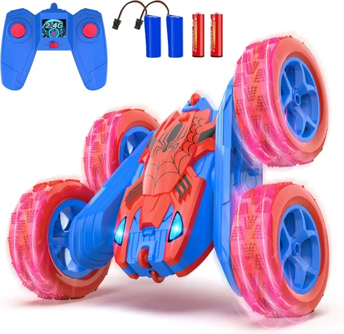 Miniatura 9 de Spider - Auto de control remoto para niños – 2.4 GHz rápido RC Stunt Cars, 360° giratorio 4WD RC Crawler con luces, juguete recargable para niños