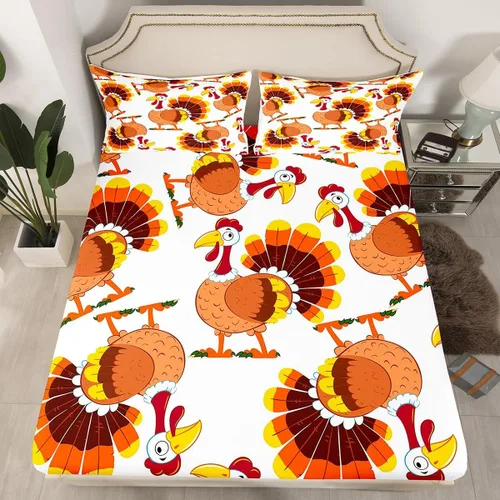 Miniatura 2 de Erosebridal Juego de sábanas de pavo tamaño individual, juego de sábanas de Feliz Acción de Gracias, sábanas para niños, lindas sábanas de aves