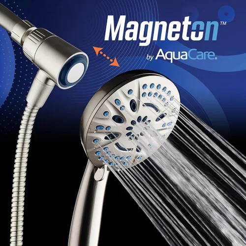 Miniatura 2 de AquaCare Magneton - Cabezal de ducha de mano de alta presión de 8 modos con sistema de acoplamiento de guía magnética, 2 soportes magnéticos, cara