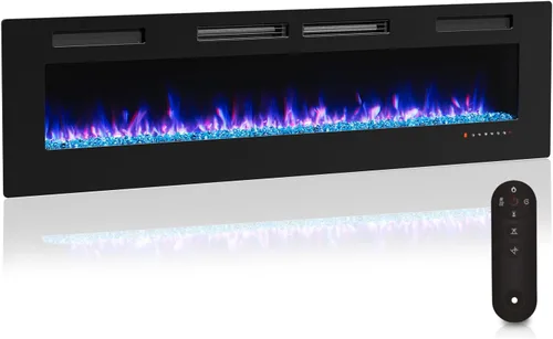 Miniatura 10 de Chimenea eléctrica de 60 pulgadas montada en la pared y empotrada con control remoto y panel táctil